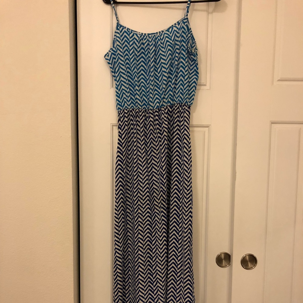 Blue herringbone maxi dress
